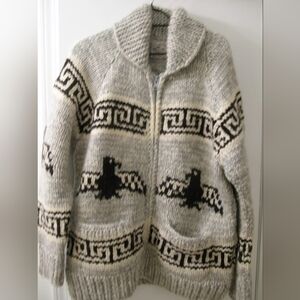 Vtg? mens Tundra XL Gray cardigan Sweater 100% virgin wool demi hand made Canada